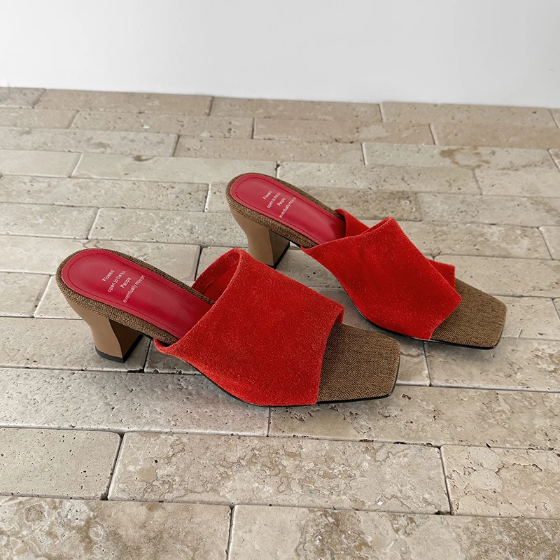 Women's Summer Shoes New Trend Simple Sandals Brown Red Slipper Chunky Heel Open Toe Pumps Women's Shoes Outer Wear Slippers