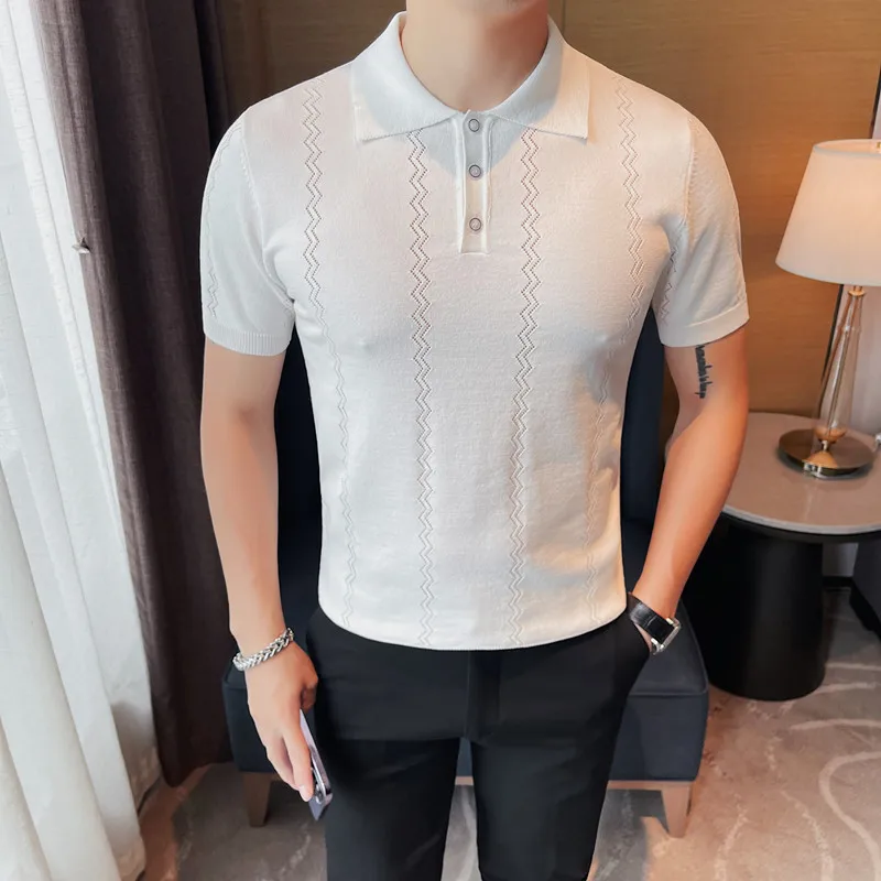 Light Luxury High-end Knitted POLO Shirt Men's Summer Casual Polo Shirt Korean Fashion Short Sleeve T-shirt Men's Luxury Top 4XL