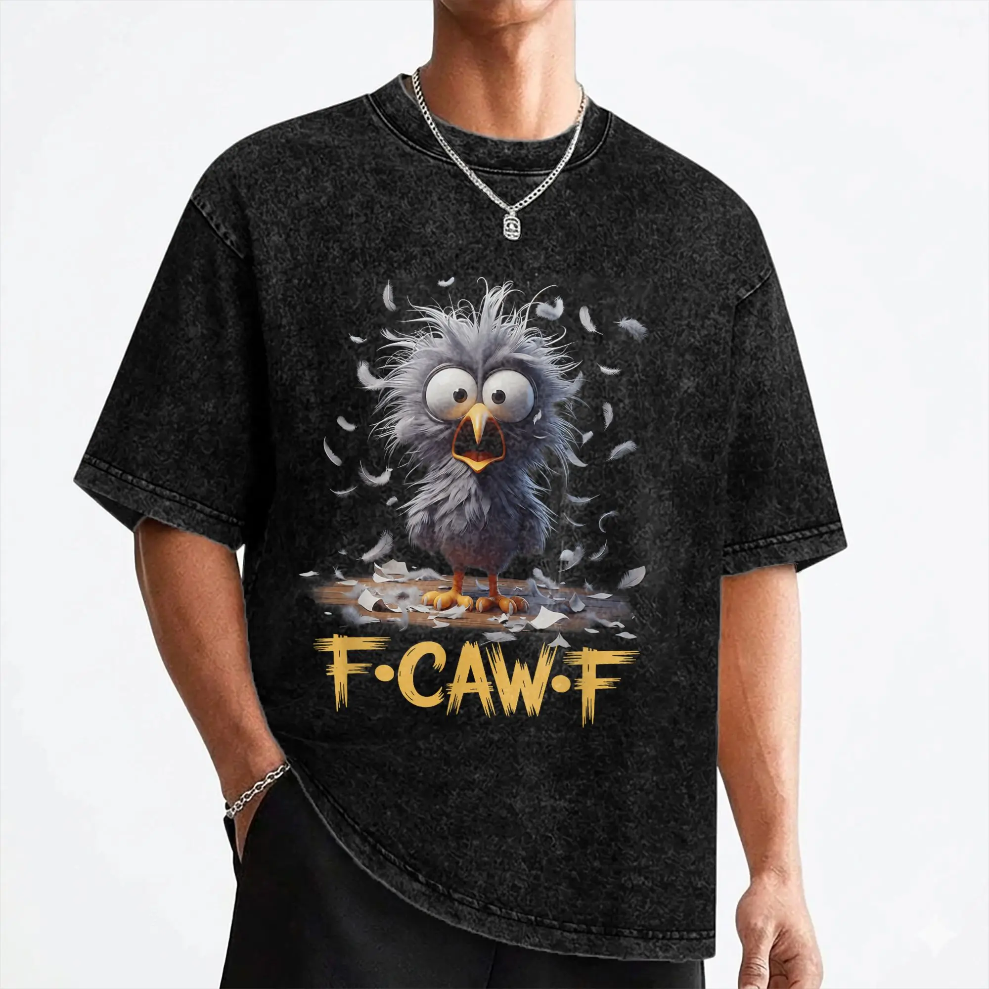F-Caw-F Black Crow FCAWF Black Bird Meme T Shirts Washed Short Sleeve T-Shirts  Fashion Men Women Streetwear Summer Tees