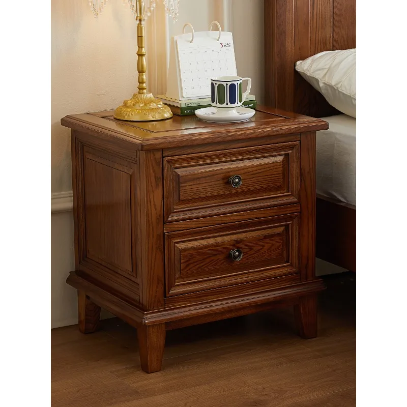 American country style solid wood bedside table with drawer retro light luxury nightstand for bedroom living room storage cabin