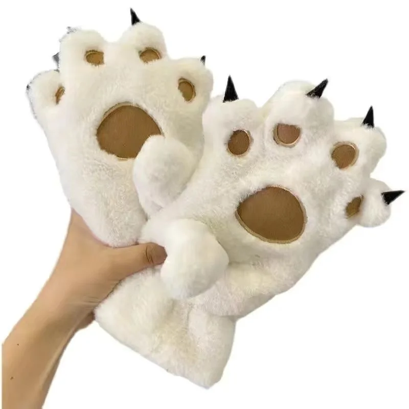 Winter Plush Paw Gloves Warm Cute Cartoon Bear Simulation Furry Mittens for Outdoor Activities Travel