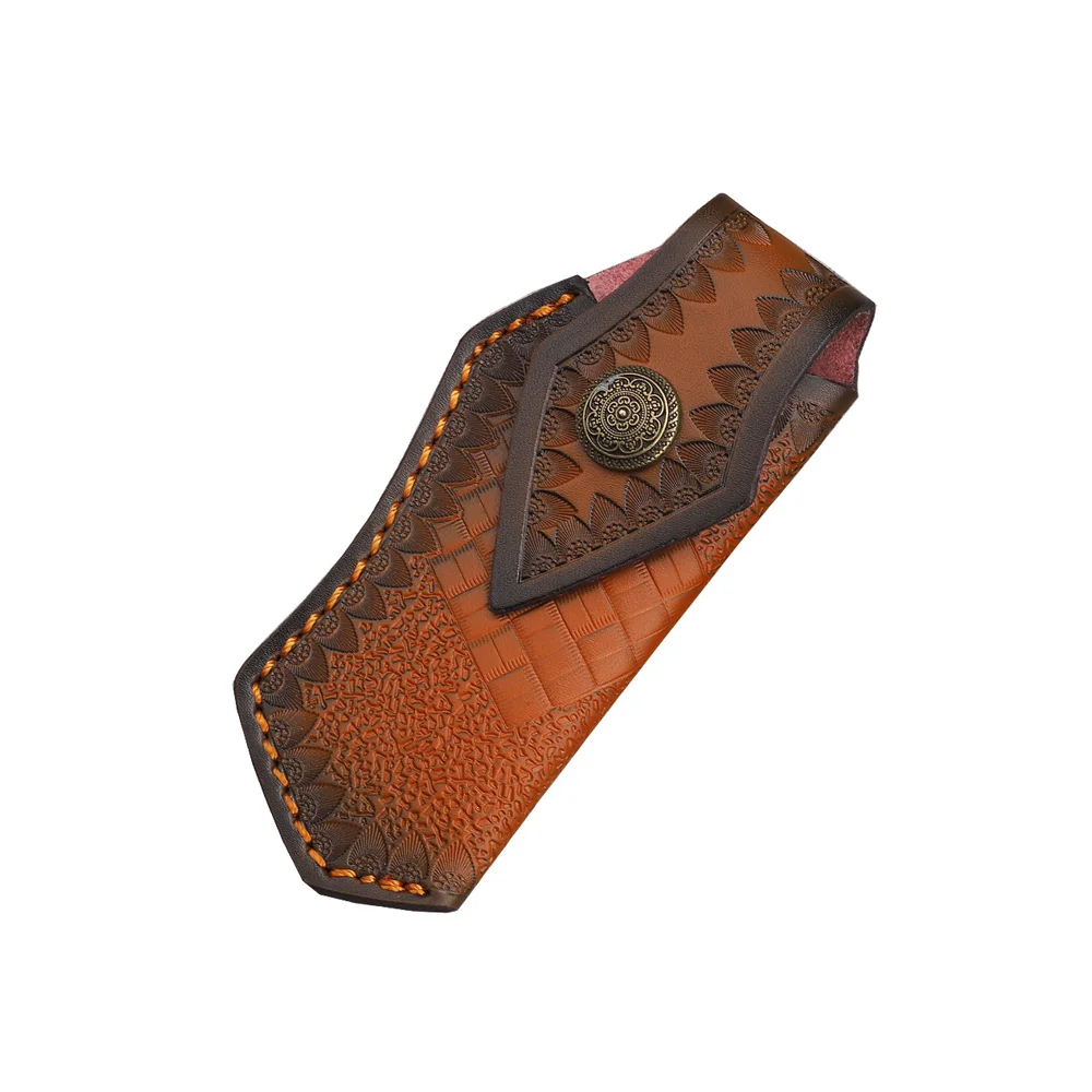 15cm Foling Knife Embossed Cowhide Scabbard Cover Second Layer Leather Sheath Case Camping Knife Holsters Belt Buckle