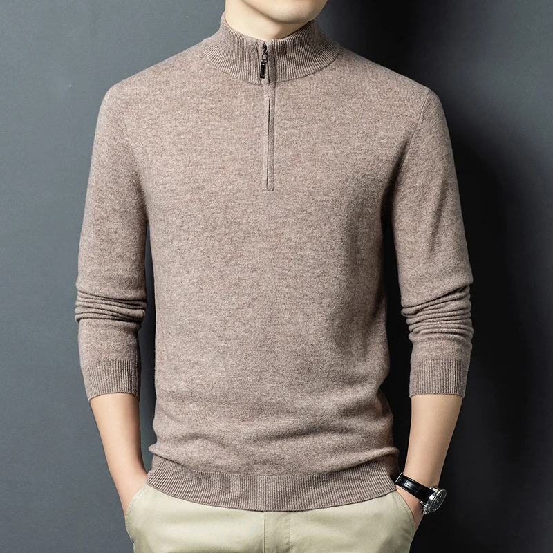 حقيقي 100% الأغنام الصوف البلوز الخريف الشتاء الكلاسيكية الدافئة سستة سترة طويلة الأكمام متماسكة الملابس البلوز الصوف القمم