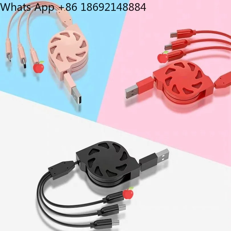 3A three-in-one telescopic data cable, one-to-three double telescopic cable, compatible with Apple Android Type-C