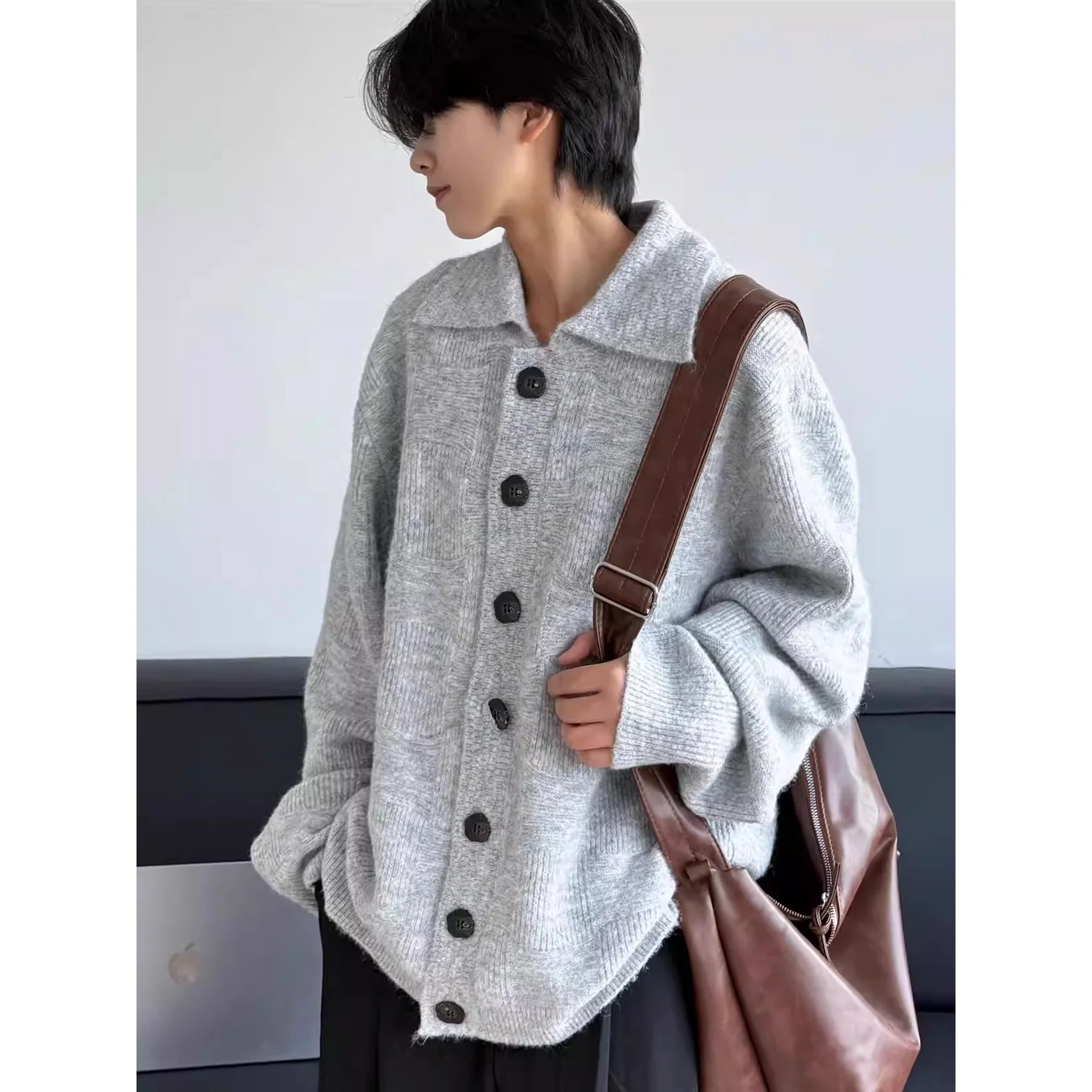 

Retro Japanese Sle Knitted Sweater Men's Loose Casual Faion Simple New Sle Autumn Winter Open Cardigan Outerwear