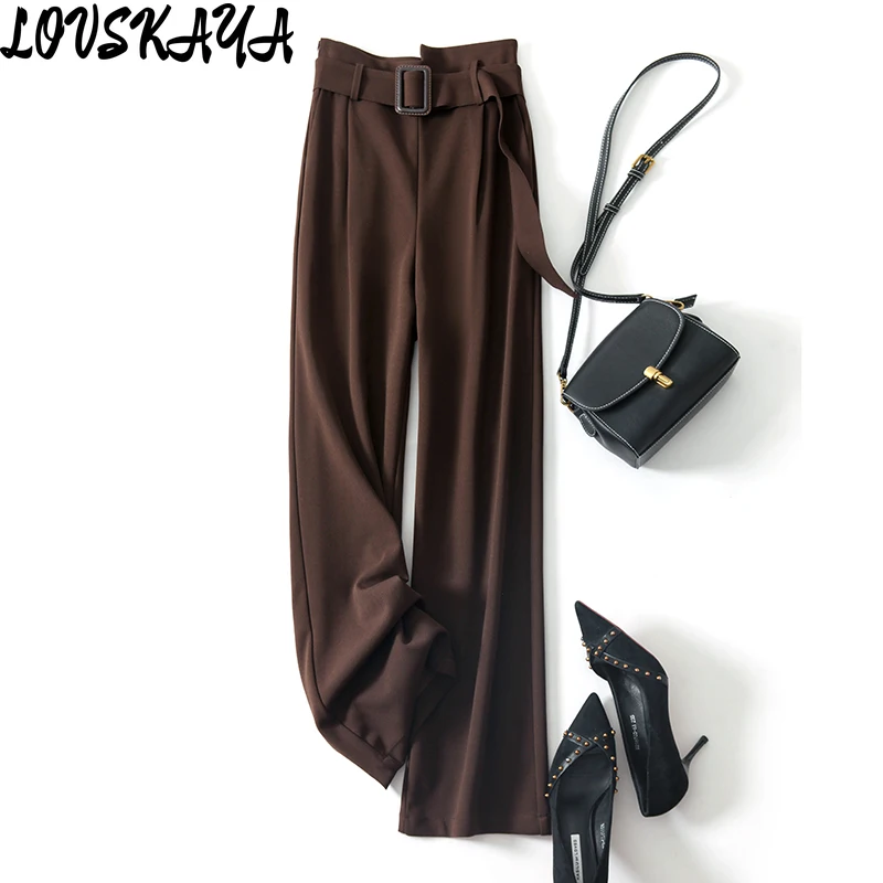 

Straight casual thick draped loose pants for women's autumn and winter irregular high waisted woolen wide leg pants