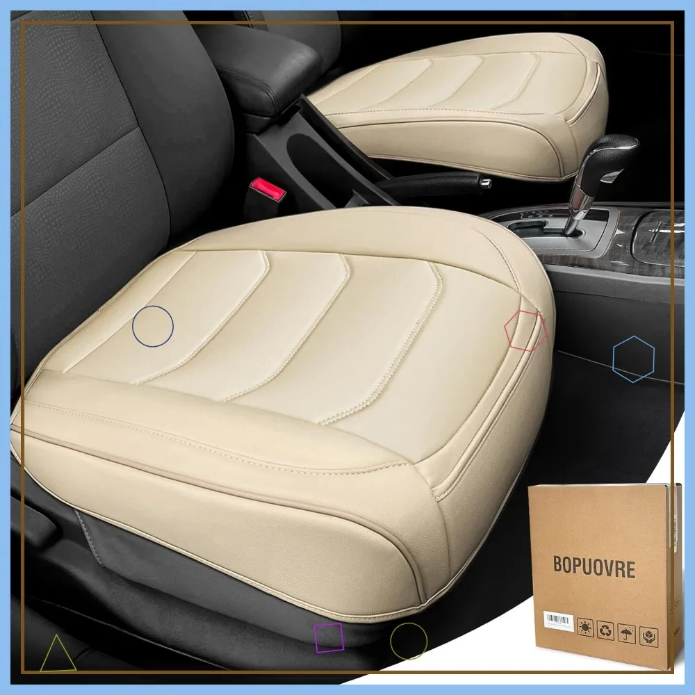 

Universal Car Seat Covers - PU Leather, Anti-Slip, Full Protection with Storage Pocket, Yellowish-White (2-Piece)