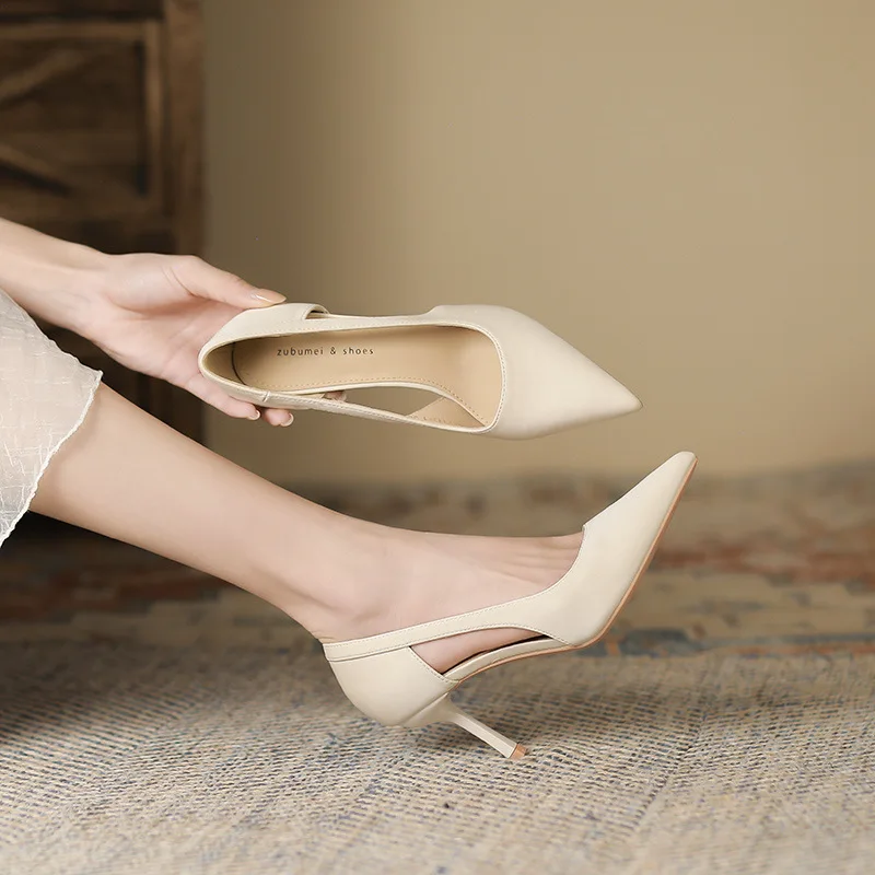 Shoes Summer Women Sandals Japanese Style Slip-On Patent Leather 7CM Thin Heels ELEGANT Office Work Women Shoes black