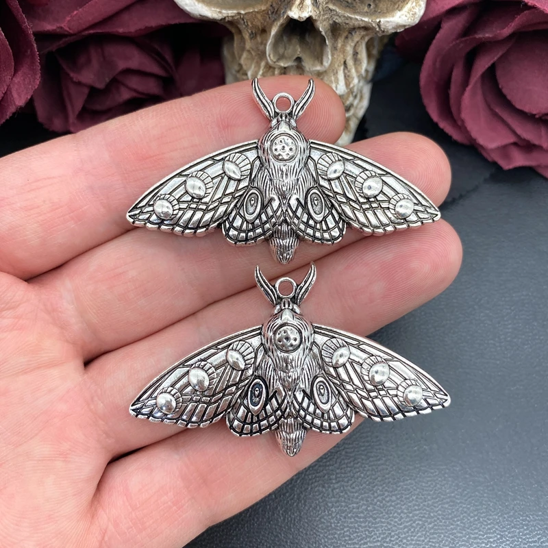 4pcs 57*34.5mm Antique Silver Goth Death Moth Charms Pendants Fit Jewelry Making DIY Jewelry Findings