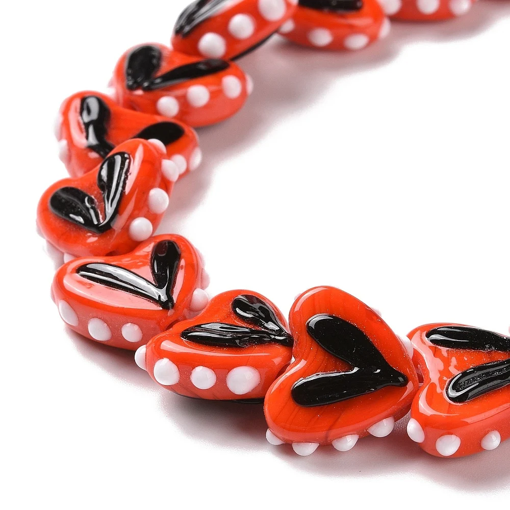 PandaHall 1 Strang handgefertigte Lampwork-Herzperlen, 14-17x16,5-17x6,5-7mm, 38cm Länge für DIY Halsketten- und Armbandherstellung – Detail 24
