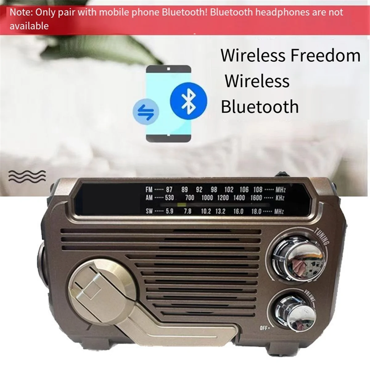 Radio Hand Crank Power Generation Solar Charging Three-Band Bluetooth Card MP3 Multifunction Play Radio