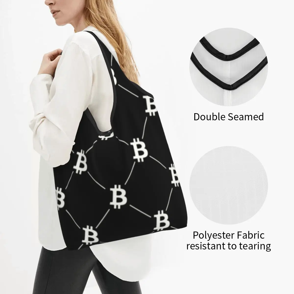 Bitcoin Muster Lebensmittel einkauf Einkaufstaschen Frauen lustige BTC Krypto währung Shopper Umhängetasche große Kapazität Handtasche