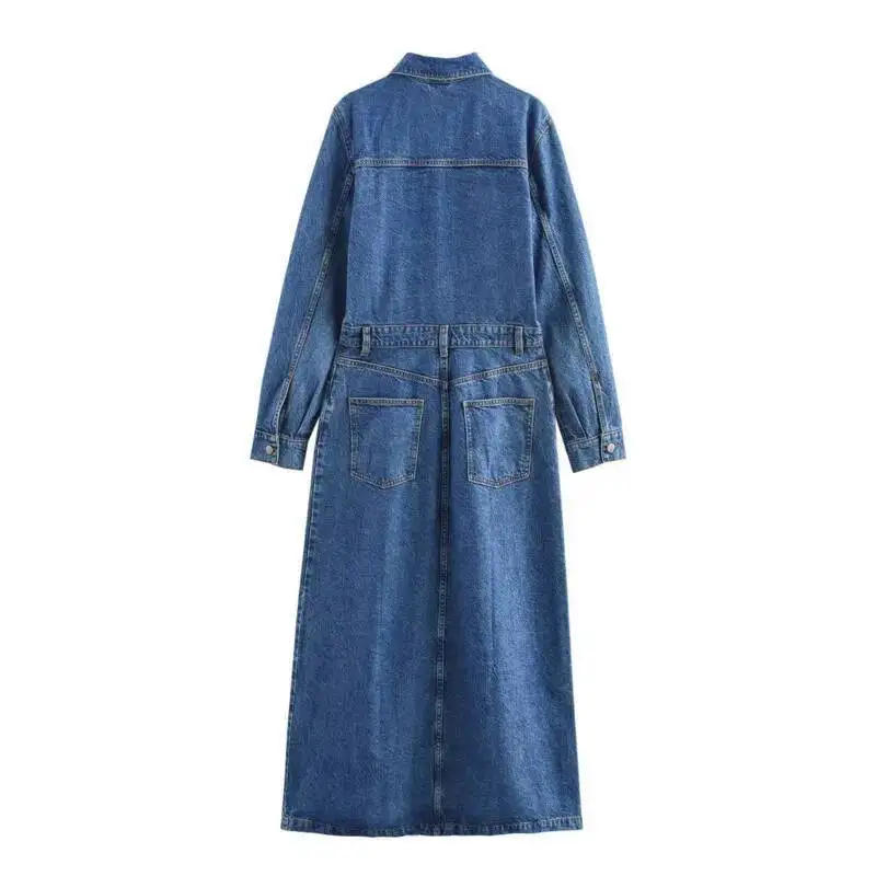 FANAN 2025 Autunno delle nuove donne Denim Trench Risvolto Manica lunga monopetto Casual Chic Midi Lunghezza Temperamento Giacca a vento