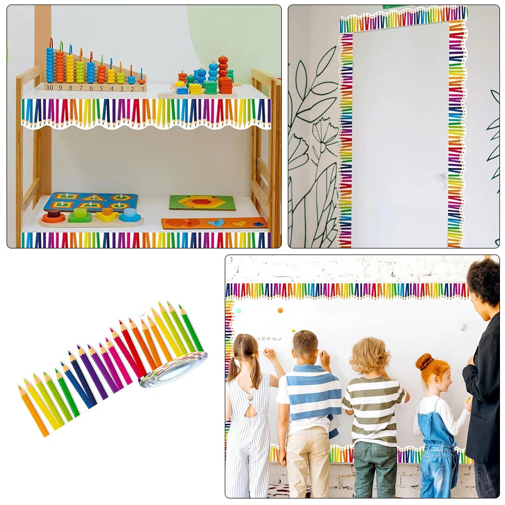 3 Rolls Border Pencil Sticker Boards Classroom Decor Stickers Lemon School Girl Style Decorations Colorful Number