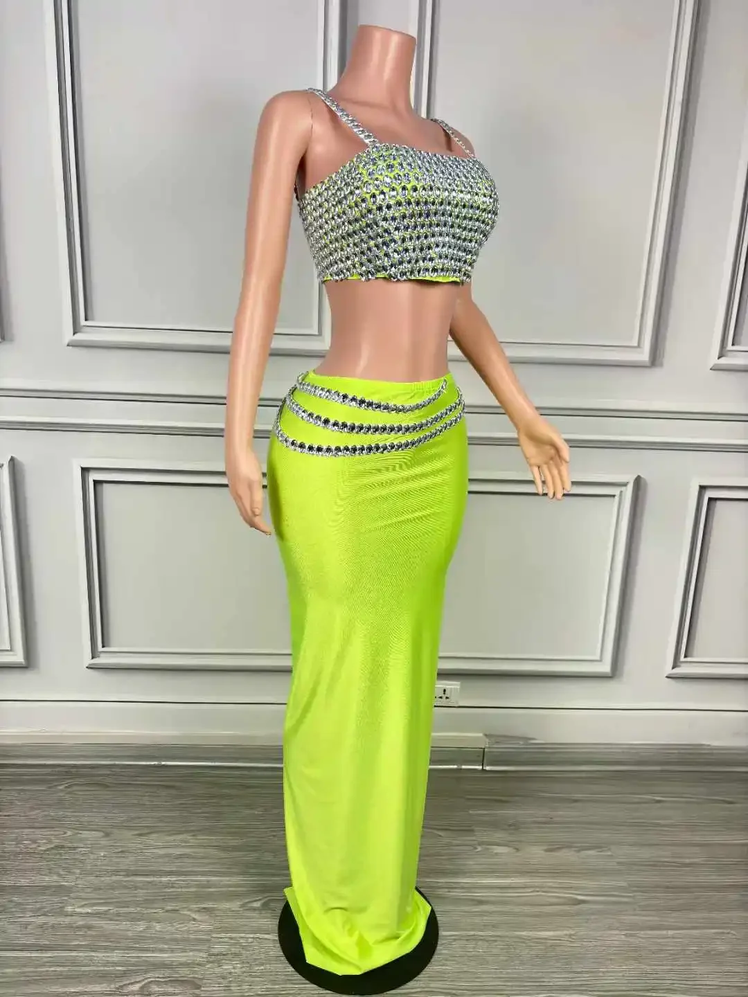 سباركلي حجر الراين بلايز التنانير المرنة 2 قطعة مجموعة للنساء المشجع لاس فيغاس Showgirl ليلة كلوبوير سحب الملكة الزي