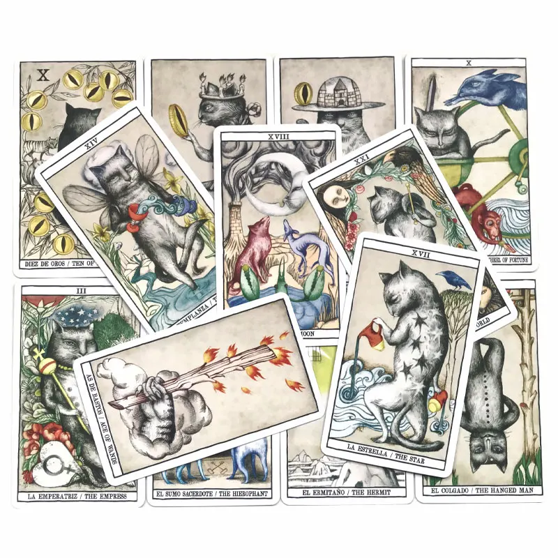 Hot sales Cats Tarot Oracle Card Fate Divination Prophecy Card Family Party Game Toy Tarot 78 Card Deck PDF Guide