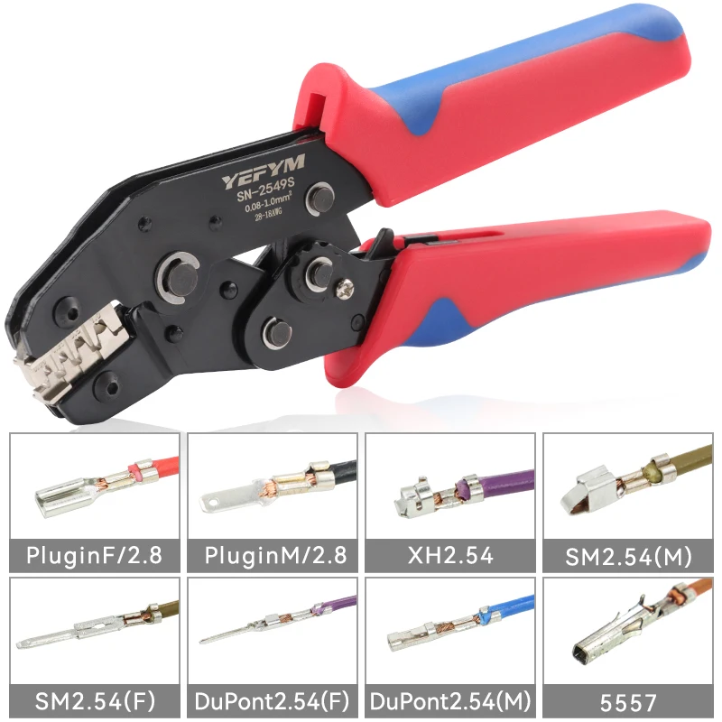 Crimping Tools For PH2.0/XH2.54/2.8/3.0/3.96/KF2510/JST Terminal SN-2549S 0.08-1.0mm²/AWG28-18 Wire Ratcheting Pliers