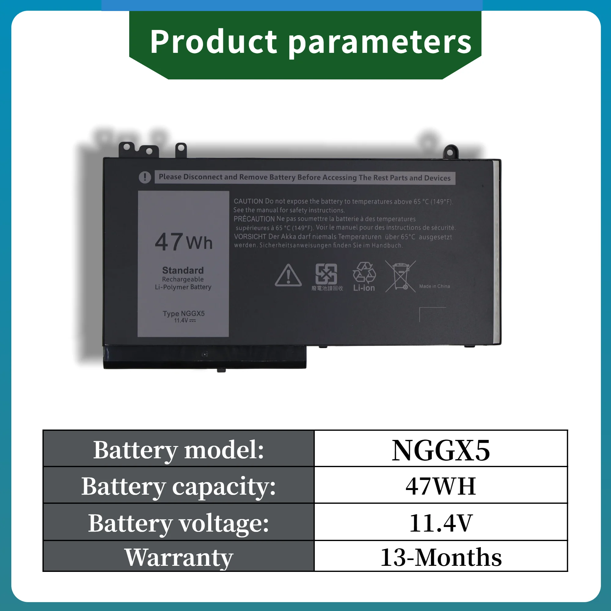 Factory Direct!  NGGX5 Laptop Battery For Dell Latitude E5270 E5470 M3510 E5570 JY8D6 E5550 954DF 0JY8D6