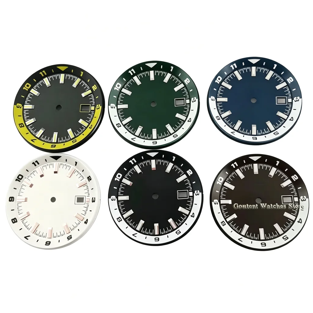 Goutent 36.5mm Diver Watch Dial With Chapter Ring Green Luminous Multi‑Color For NH35 NH35A Automatic Watch Mod Repair Parts