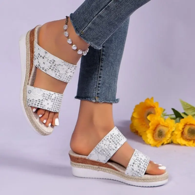 NEW Women Sandals Fashion Platform Sandals Wedges Shoes Ladies Peep Toe Gladiator Summer Shoes Linen Wedge Heel Sandals Plus Siz