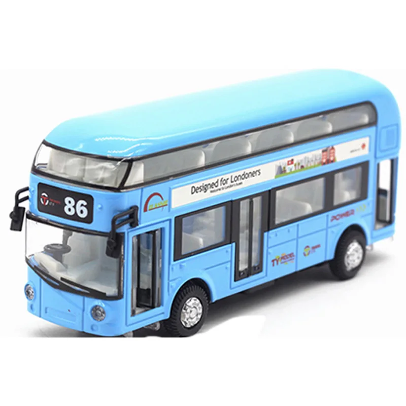 Diecast London Bus Double Bus Light & Music Open Door Design Metal Alloy Bus Design for Londoners Toys for Children,Blue