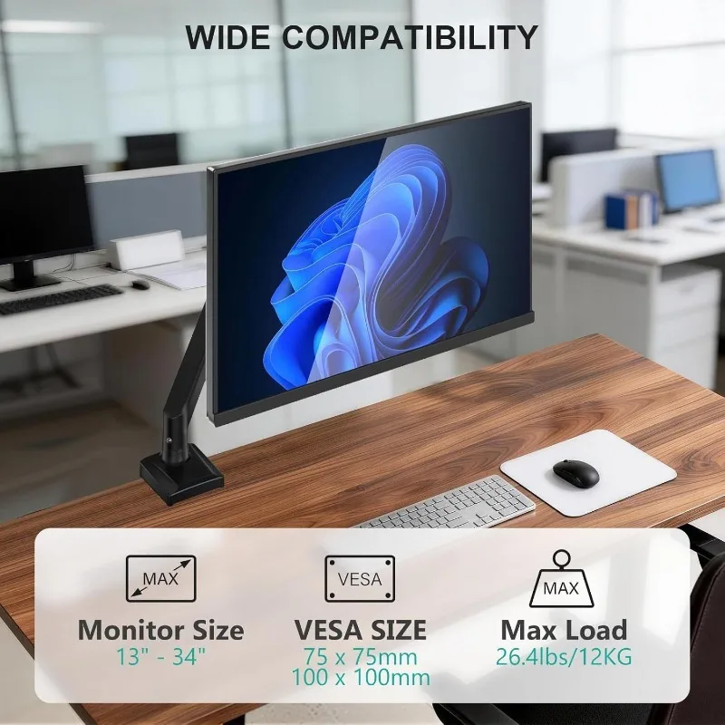 Single-arm monitor, air pressure bracket, computer bracket, suitable for monitor 13-34 inches, load-bearing 2-10Kg