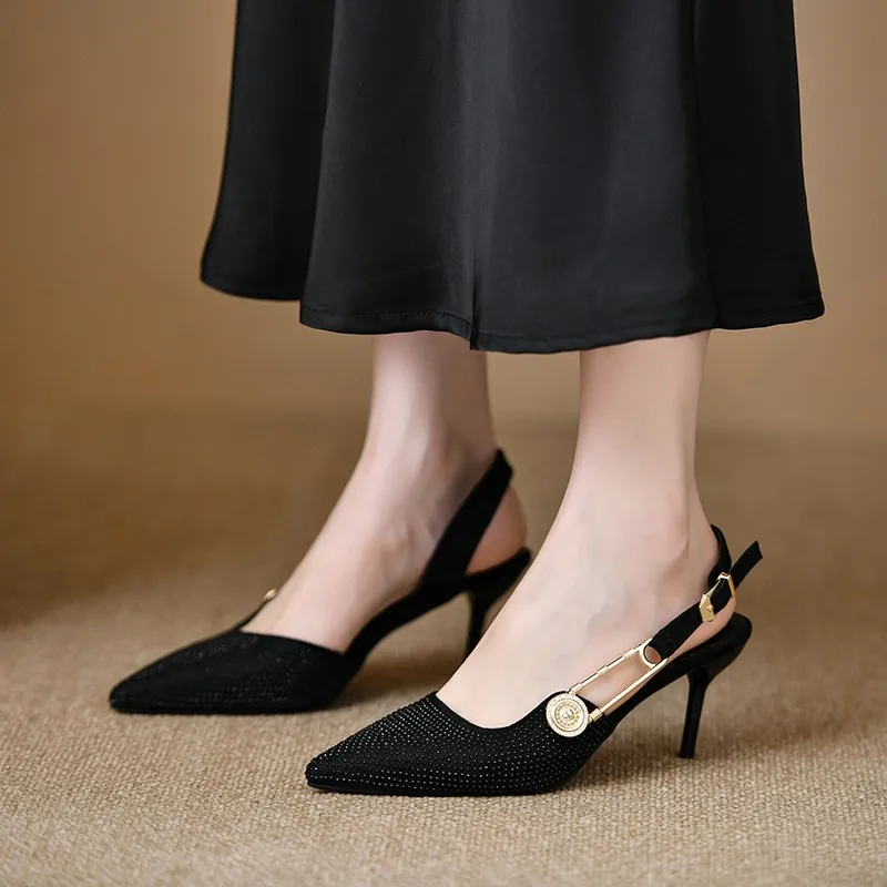 

2025 Pointed High Heels Rhinestone Party Dress Sandals Women Fashion Designer Luxury Elegant Sexy Office Gladiator Women Pumps