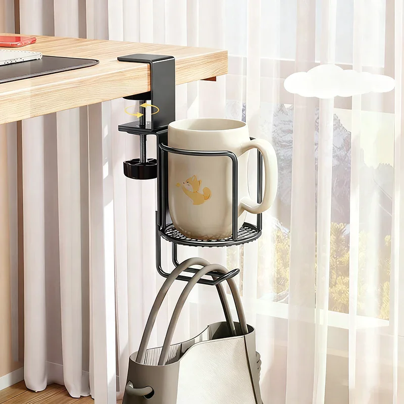 2 In 1 Desk Cup Holder With Headphone Hanger Holder, Anti-Spill Cup Holder-360° Rotation Stand Hook Suitable For Coffee Mups
