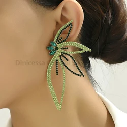 Wing Decor Big Stud Earrings For Women Trend Luxury Full Glass Rhinestone Glamorous Unusual Particular Wedding Party Jewelry