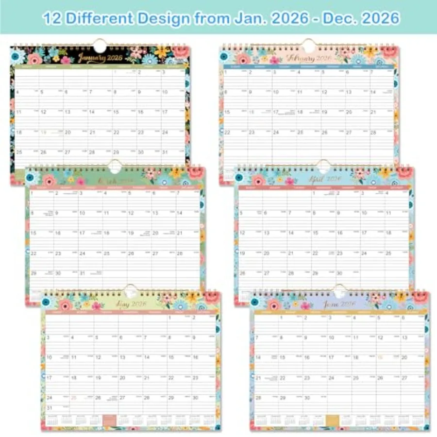 تقويم 2026 2026 تقويم حائط مع 12 شهرًا يناير 2026 ديسمبر 2026 تقويم حائط مع ربط TwinWire + 11 بوصة × 8.5 بوصة + معلق