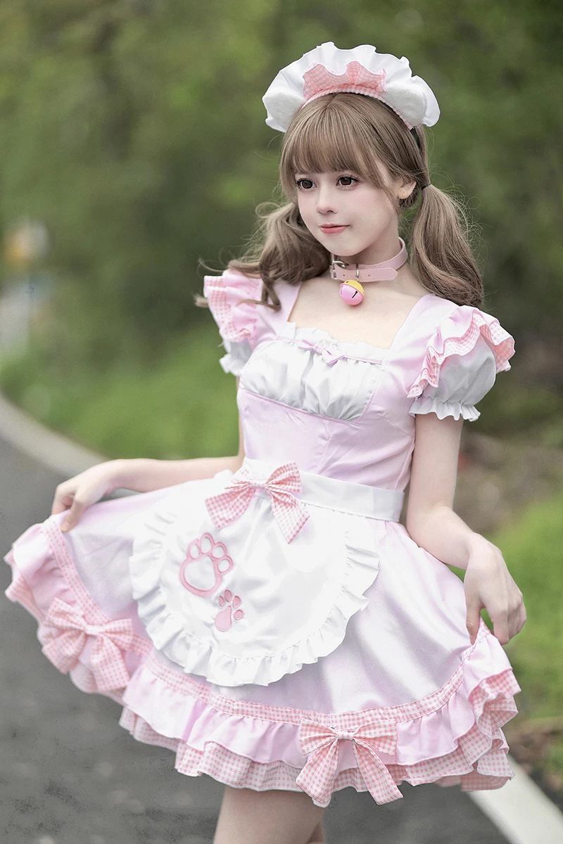 Disfraces de Cosplay de sirvienta Sexy, falda de niña de gato dulce de Anime, vestido de Lolita lindo, delantal de fiesta de carnaval, trajes de camarera, negro, blanco, rosa