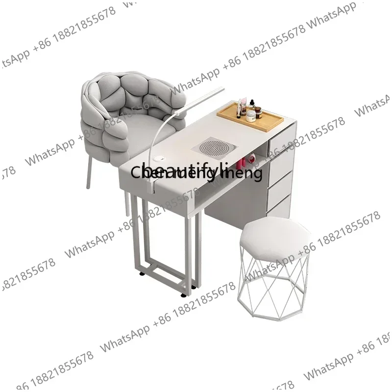 zS173xzzNail art table and chair set, economical single and double light luxury multi-functional ins nail art table cream style