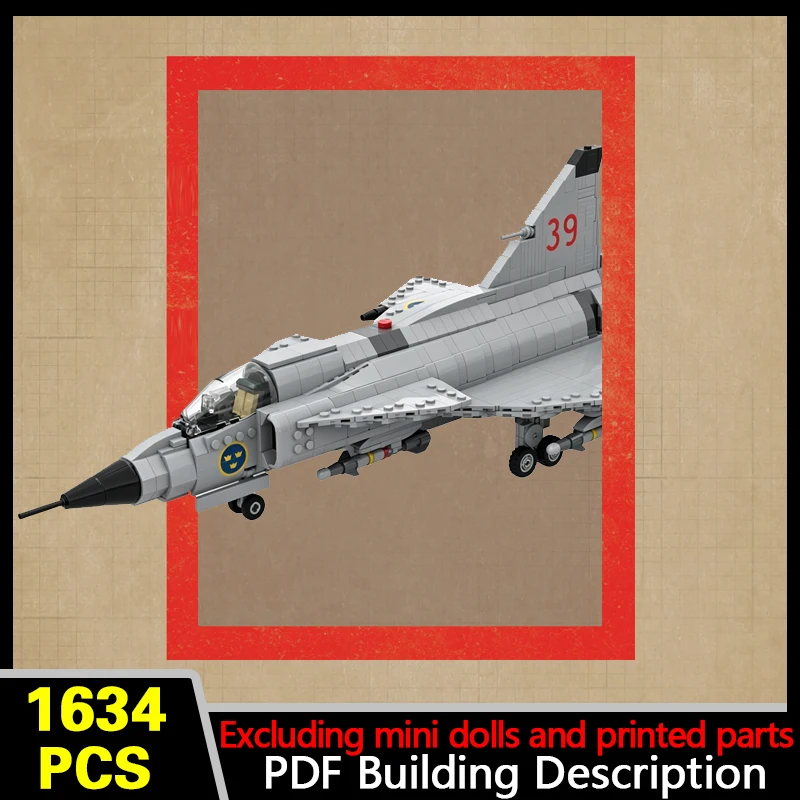 AJ-37 Modern Interceptor Fighter Model MOC Building Bricks War Equipment Modular Technology Gifts Holiday Assemble Toys Suit