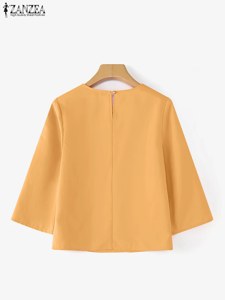 เสื้อผู้หญิง ZANZEA สไตล์วินเทจ พิมพ์ลาย มีกระเป๋า เสื้อเชิ้ตแขน 3/4 แฟชั่นปี 2025 สไตล์เกาหลี เรียบหรู เหมาะสำหรับใส่ทำงาน