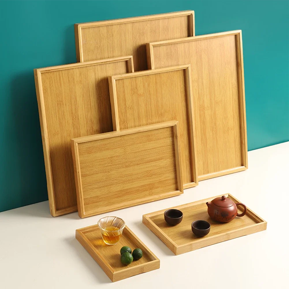 Bamboos Wood Rectangular Tea Tray Solid Wooden  Tray Tea Cups Trays Stand Tray For Kitchen Party Tea Bar Storage Tray Tableware