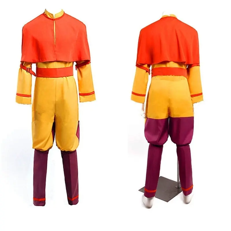 Avatar The Last Airbender Avatar Aang Cosplay Costume Adult Red Cloak Yellow Jumpsuit Outfits Halloween Carnival Suit