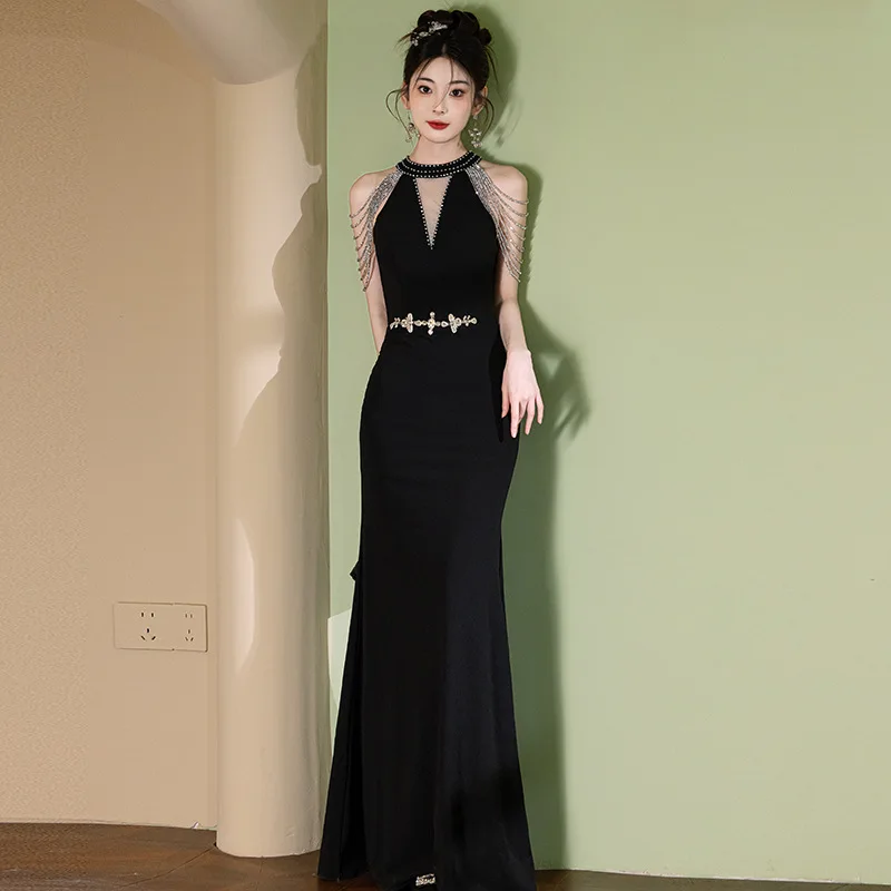 

Black Evening Dress 2025 New Style High end Light Luxury Ladies' Exquisite Mermaid Dress Host Banquet Dress
