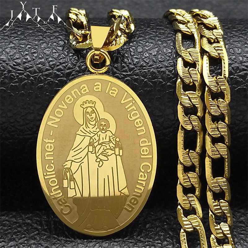 Collar católico de la virgen María Madal para hombres y mujeres, collares de acero inoxidable, regalo de joyería, novia a la virgen del sueño, NZZZ137S05