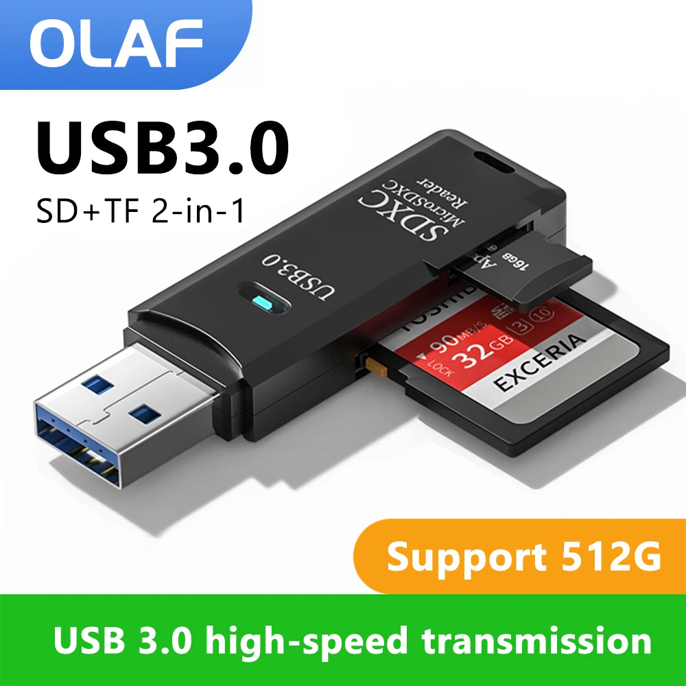 Olaf-lector de tarjetas USB 3,0 2 en 1, adaptador de tarjeta de memoria SD TF para PC, Accesorios para ordenador portátil, lector de tarjetas