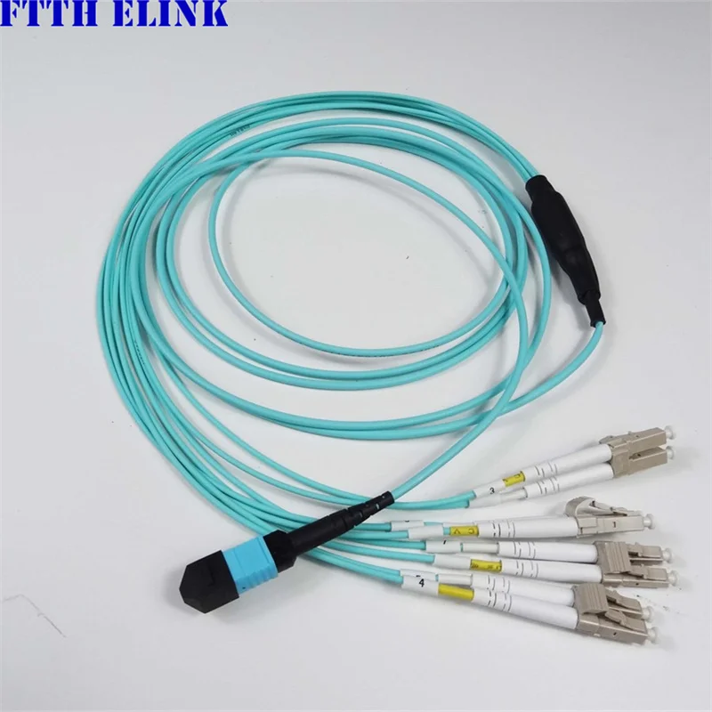 Cable de conexión de fibra MPO-LC 8C 12C 24 núcleos tipo B OM3-150 hembra MTP-4DLC 6DLC ruptura 8C 12C 24C OM3 ftth puente cable óptico ELINK