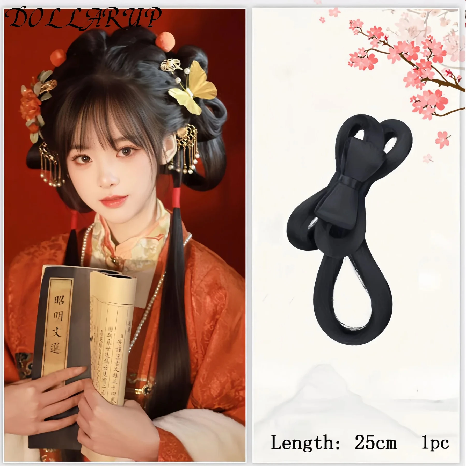 JKL Synthetic Chinese Traditional Retro Black Hair Chignon Fake Hanfu Hair Bun Pad High Ancient Princess TV Cosplay Wig