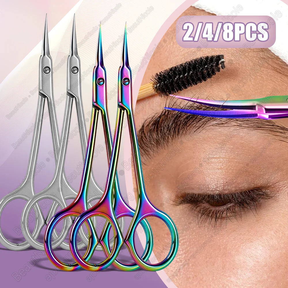 2/4/8Pcs Facial Hair Scissors Stainless steel Eyebrows Eyelash Nose Hair Scissors MultiPurpose Beauty Grooming Kit Hair Trimming