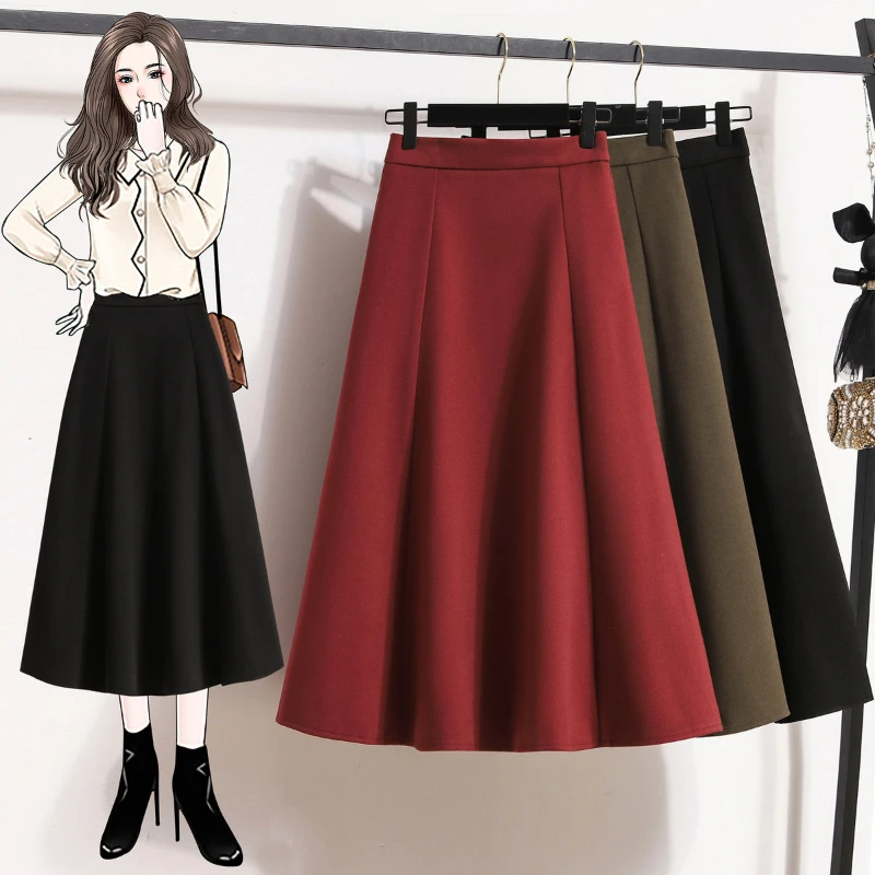 

Thick Woolen Skirt for Women High Waist Mid Length Versatile and Slimming A-line Skirt Coffee Umbrella Skirt