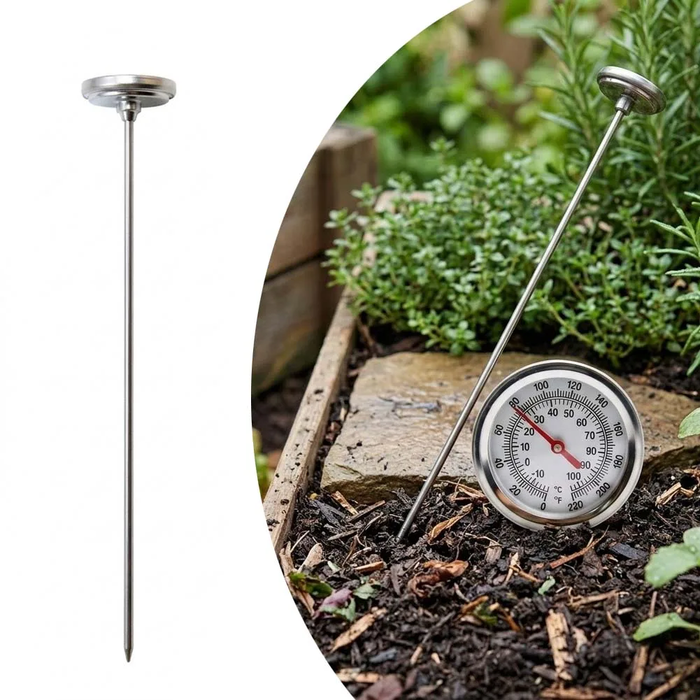 Soil Compost Thermometer Constructed from Stainless Steel with Dual-Scale Graduation for Precise 0 to 120 Degree Measurements