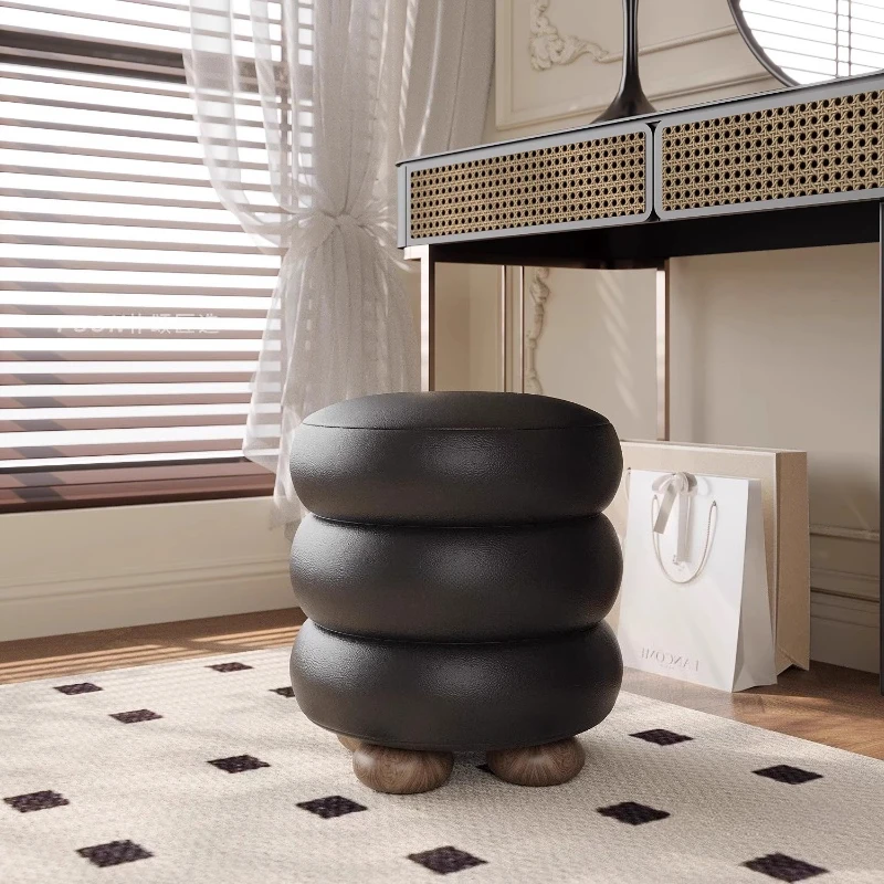 

Instagram Aesthetic Makeup Chair Plush Sheepskin Round Ottoman Modern Bedroom Dressing Table Bench Cream Style Boudoir Seat