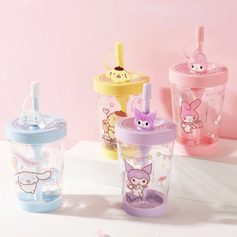 Sanrio Hello Kitty Kuromi My Melody Cinnamoroll Premium Water Cup Colorful Walking High Appearance Cute Mandarin Straw Cup