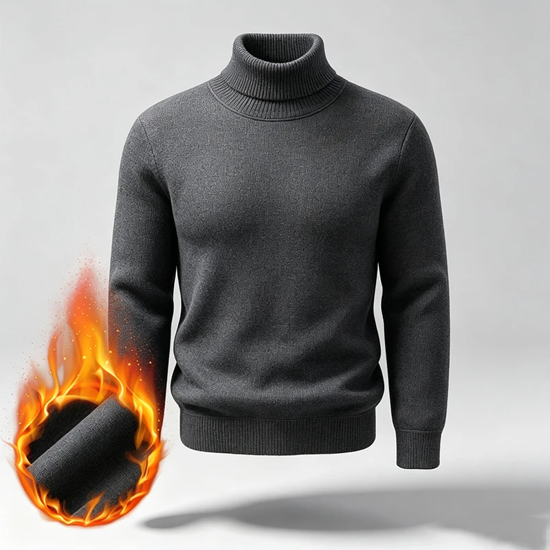 Herren Fleece-gefütterter Rollkragenpullover mit langen Ärmeln, gerippten Bündchen und Saum, Thermo-Pullover für die kalte Jahreszeit, alltägliche Freizeitkleidung für den Arbeitsweg. – Detail 21
