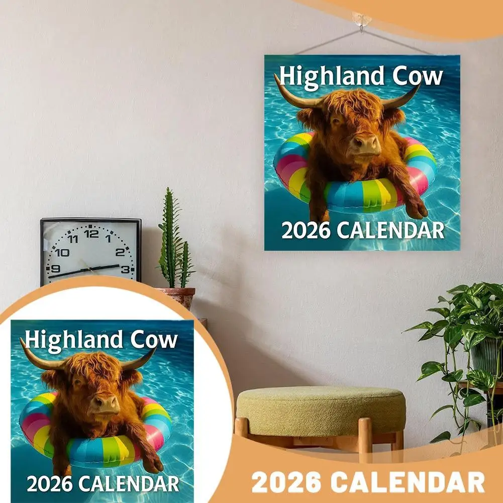 

High-definition High-quality Paper Wall Calendar Easy Installation Wall Calendar Scottish Highland Cattle-themed Wall Calendar