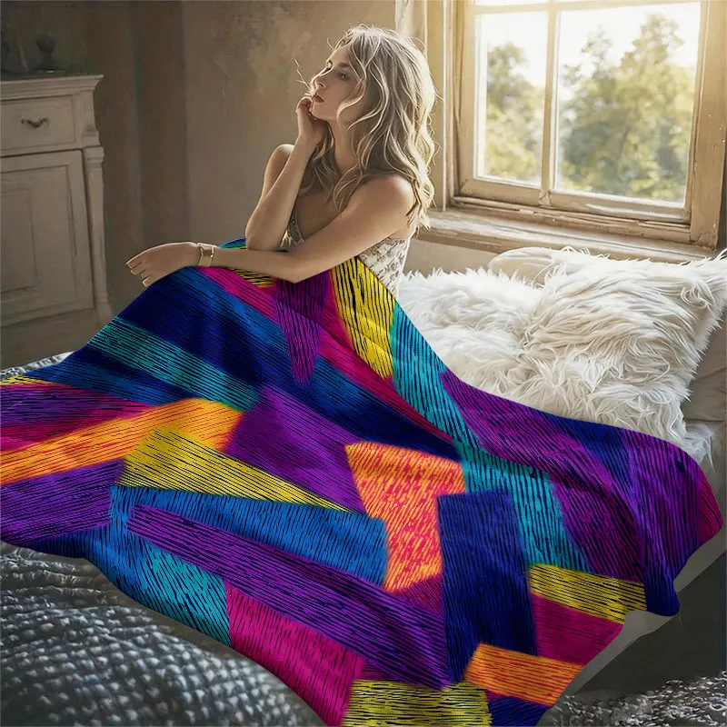 Colorful Brush Strokes Flannel Blanket Warm Soft Halloween Christmas Decorative Couch Warm Cozy All-Season Gift