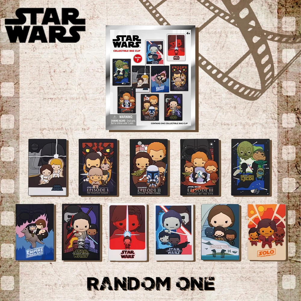 Porte-clés boîte aveugle de dessin animé 3D, série Star Wars officiellement Disney, Clip poupée, affiche de personnage aléatoire, 1 pièce